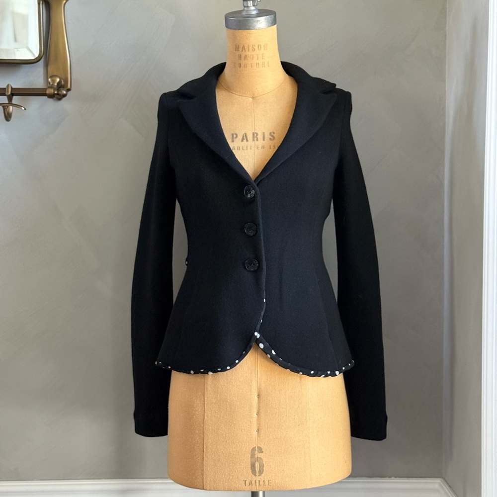 Emporio Armani Black Knit Blazer with Notched Lapels